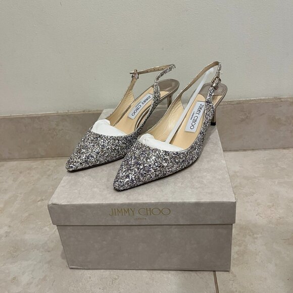 Jimmy Choo Shoes - Jimmy Choo Erin 60 Glitter Platinum Pumps